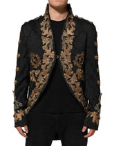 Dolce & Gabbana Black Brocade Embroidery Men Coat Jacket